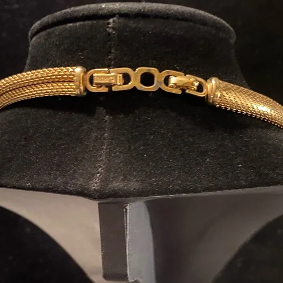 Vintage Dior Necklace Bold Black Enamel Rhinestone Designer Piece - Picture 4 of 14